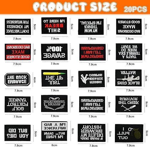 HEKOBAG Lot de 20 Patch Tactique, Ecusson Scratch Militaire, Patch Scratch Humour, Écusson Thermocollant, Patch Tactique Militaire pour Sacs à Dos, Vêtements, Pantalons, Vestes - Nail Gallerys