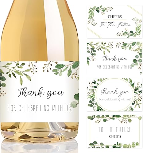 URROMA Lot de 60 mini étiquettes de bouteille de champagne vertes - Motif floral - Pour fête de mariage, anniversaire, fête - 4 styles - Nail Gallerys