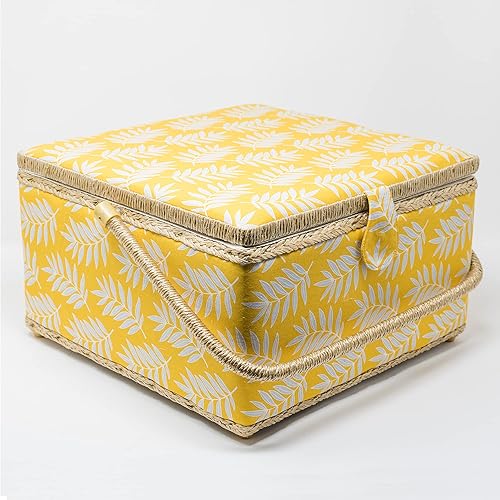 KORBOND Geo Fern Panier à Couture, Coton Plastique, Fougère géographique Jaune, Extra Large - Nail Gallerys