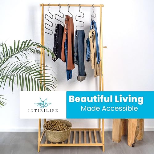 Intirilife Cintre Pantalon en Forme de S-5 pièces -Acier Inoxydable- 36 x 34.3cm- Cintre Gain de Place antidérapant- Organisateur pour 5 Pantalons Jeans écharpes- Cintre Multiple anit-Glisse, Noir - Nail Gallerys