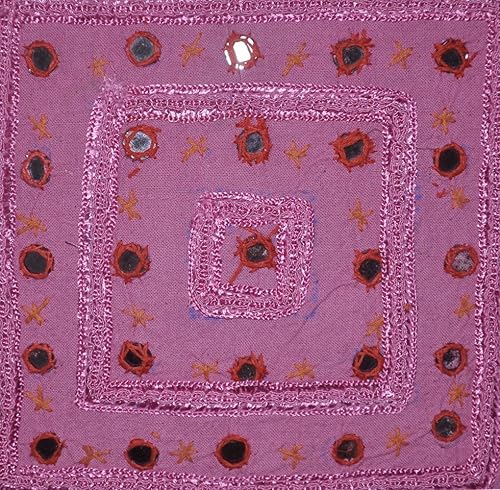 Sophia Art Indien Broderie Travail Fait Main Taie d'oreiller Coton, Miroir Housse de Coussin décoratifs, canapé Boho Chic Bohème Taie d'oreiller Couvre-lit (16 x 16) Pouces (Rose) - Nail Gallerys