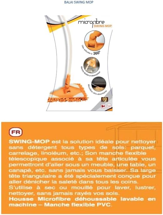 Venteo - Balai Swing Mop Microfibre - Le balai passe partout - Manche télescopique flexible/articulé - Tête articulée à 360° - Nail Gallerys