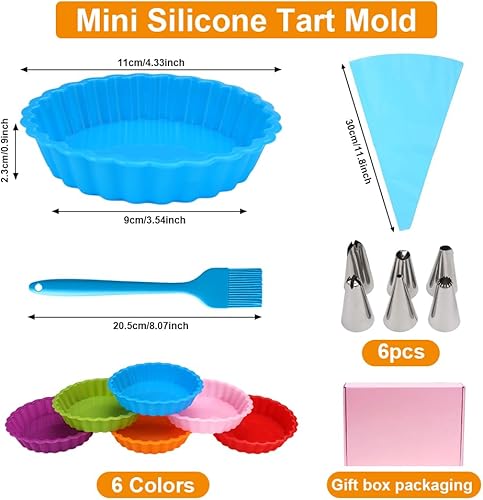 12 Pièces Moule à Tarte en Silicone 11 cm Avec Poche à Douille, Douilles et Pinceau - Antiadhésif Mini Tartelette et Quiche - Nail Gallerys