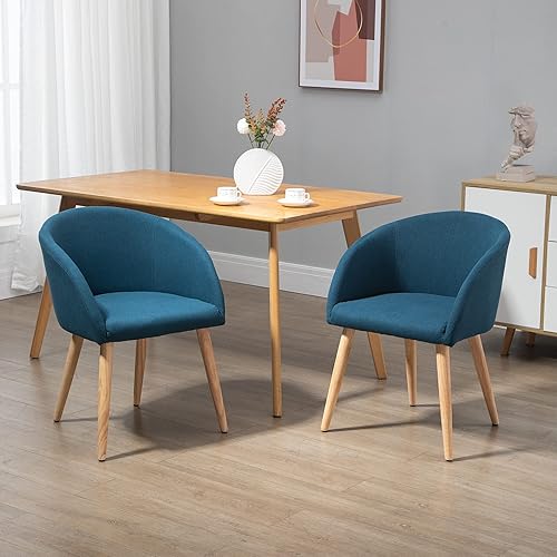 HOMCOM Lot de 2 chaises de Salle à Manger Chaise de Cuisine Design scandinave - Pieds inclinés effilés Bois Caoutchouc - Assise Dossier accoudoirs ergonomiques Aspect Lin Beige - Nail Gallerys