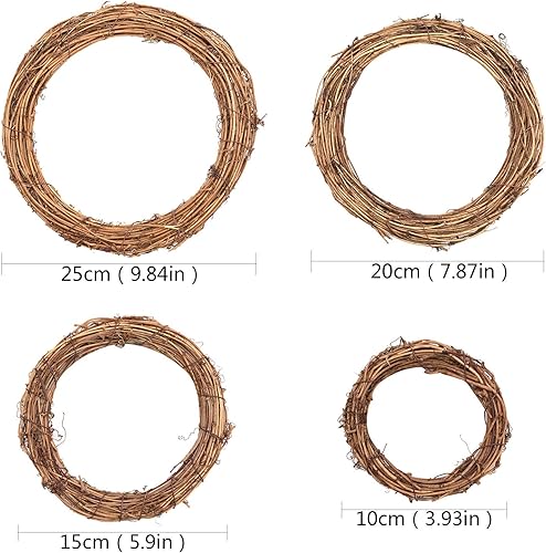 Lot de 4 couronnes de Noël rétro en rotin naturel, pour loisirs créatifs, décoration murale pour fêtes, mariage, Noël - Nail Gallerys