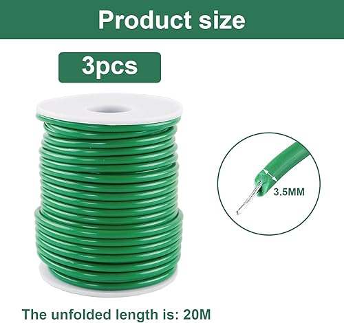 Lot de 3 fils de liaison caoutchoutés pour plantes - 3,5 mm x 20 m - Fil de serrage doux et épais - Pour attacher des plantes et des travaux de jardinage et des plantes grimpantes - Nail Gallerys