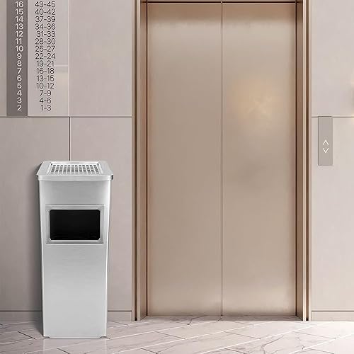 MUL-BOUTIQUE Poubelle Double Paroi avec Cendrier, 30x24x60cm, Bac Intérieur Amovible en Acier Galvanisé (Argent) - Nail Gallerys