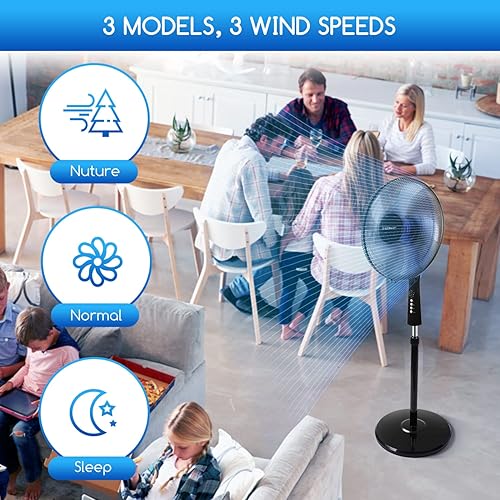 Aigostar Ventilateur sur pied silencieux 60 W avec télécommande. 3 vitesses, 3 modes, 5 pales, minuterie automatique. Hauteur réglable, oscillation à 90°, antidérapant - Olga - Nail Gallerys