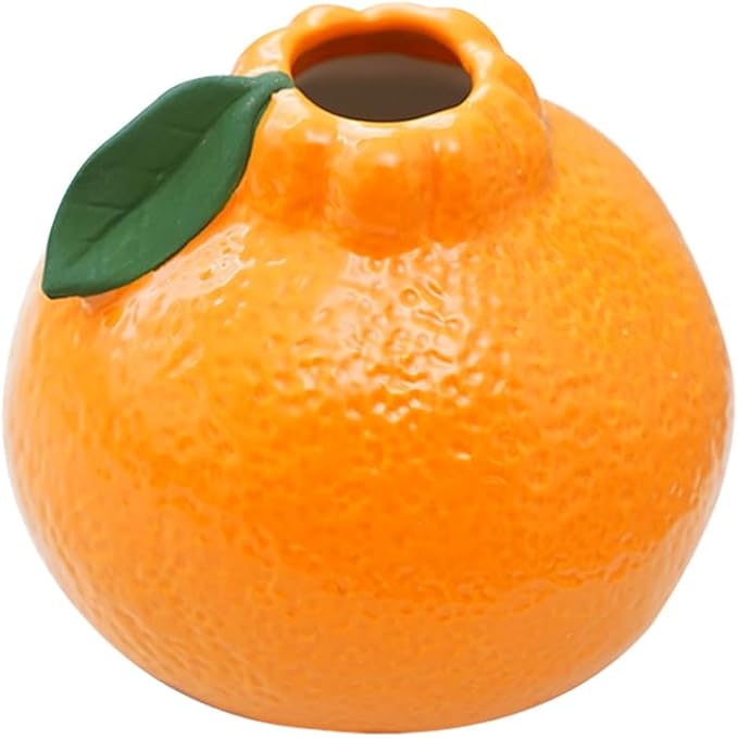 MAGICLULU Vase en forme d'orange Vase de bureau Rustique Mini vase à fleurs pour le bureau Vases uniques Vase à fleurs unique Orange Vases de table Vase à fruits Doux - Nail Gallerys