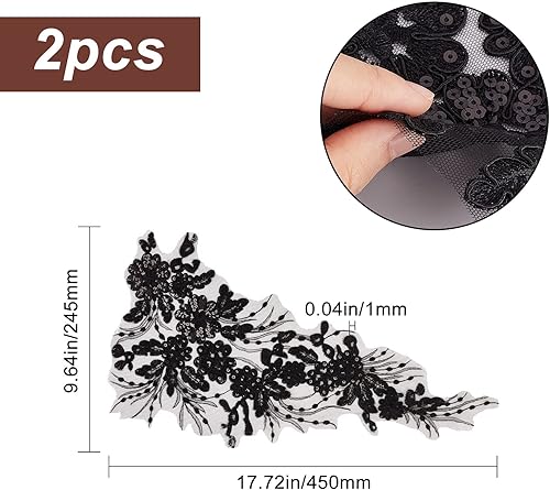 GORGECRAFT 3D Fleur Broderie Dentelle Tissu Noir Paillette Ruban Garniture Perle Brodée Applique Florale Coudre sur Patchs Paillette Couture Ornement Paillette DIY Costume Accessoires pour Mariage - Nail Gallerys