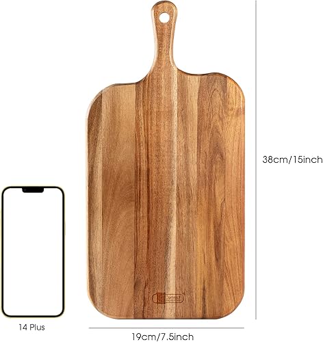 JF JAMES.F Planche à découper en bois d'acacia avec poignée, planche à fromage, charcuterie, planche en bois pour nourriture, pain, fruits, 40,6 x 12,9 x 1,5 cm - Nail Gallerys
