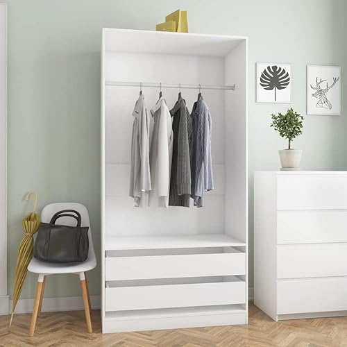 vidaXL Garde-Robe, Armoire de Rangement, Organisateur de Chambre à Coucher, Meuble de Rangement Maison Intérieur, Blanc Bois d’Ingénierie - Nail Gallerys