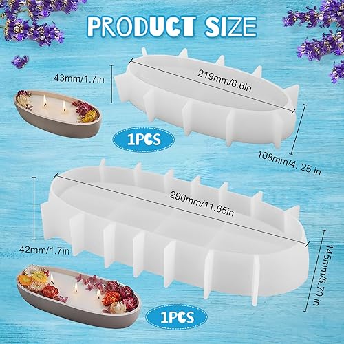 2 Pièces Moule à Bougie en Forme de Bateau, Moule Plateau Resine Epoxy Ovales pour Bricolage, Moule Beton Réutilisables pour Bougeoirs, Plateaux à Bijoux, Bols de Rangement - Nail Gallerys