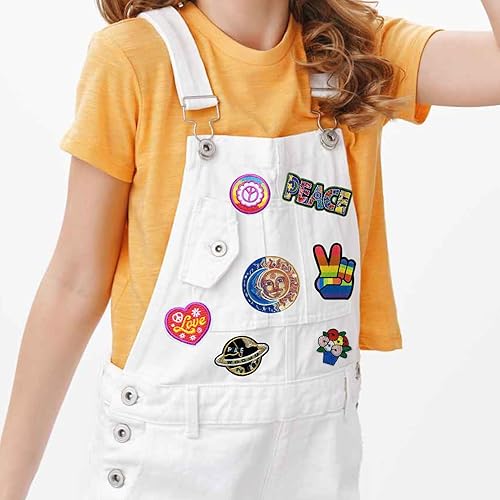 Qpout 12 Pièces Hippie Patchs Fer sur Patchs Vintage Signe de Paix Réparation Patch Décoratif pour la Conception de Vêtements Sac à Dos Vestes Jeans Chemise DIY Artisanat Décorations - Nail Gallerys