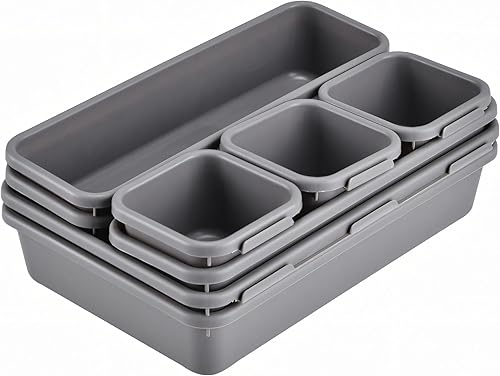 Retoo Lot de 8 organiseurs de tiroirs, en plastique, en 3 tailles, boîtes d'organisation pour tiroir, cuisine, salle de bain, bureau, gris - Nail Gallerys