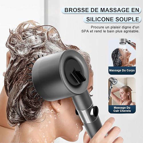 pommeau de douche haute pression,pommeau douche,douche filtrée,avec flexible de douche de 1,5 m et support de douche,4 modes d'eau, avec brosse de massage,douchette à main avec bouton marche/arrêt - Nail Gallerys