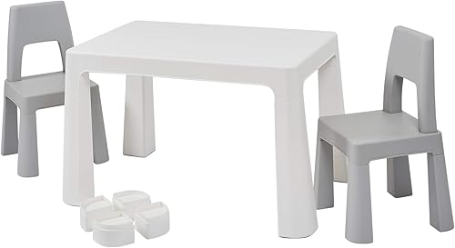 Liberty House Toys Table et 2 chaises réglables en Hauteur pour Enfant Blanc/Gris, Polypropylène résistant et Durable, H490/ 540 x W780 x D500mm - Nail Gallerys