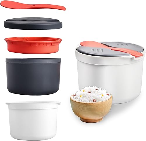 Cuiseur de Riz Micro Onde, Cuiseur à Riz pour Micro-Ondes de 2 L, Cuiseurs à Riz avec Cuillère à Riz et Plateau à Légumes, Petit Cuiseur à Riz, Anti-Adhésif pour Légumes, Pâtes - Nail Gallerys
