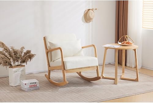 Fauteuil à Bascule Style scandinave Bouclette et Bois Clinton - Beige - Nail Gallerys