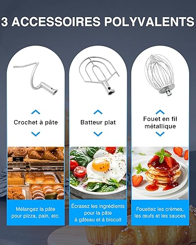 CO-Z 30L Pétrin Commercial 1100W Robot Pâtissier Batteur Pétrisseur Mélangeur Mixeur de Pâte Professionnel 3 Vitesses Réglable avec 3 Accessoires de Mélange pour Restaurant Boulangerie Pâtisserie Café - Nail Gallerys