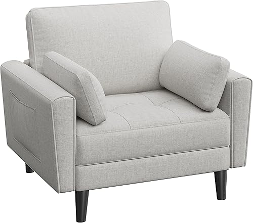 Yaheetech Fauteuil de Salon Moderne avec Accoudoir et Poches Fauteuil Relax avec Coussins Cadre en Bois Fauteuil Chambre en Tissu pour Salon Gris - Nail Gallerys