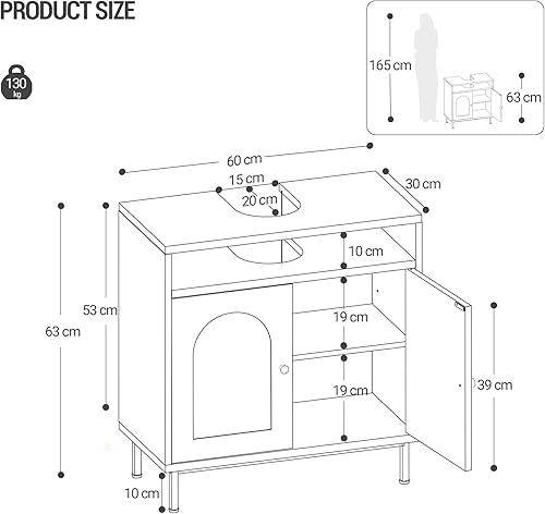 Hzuaneri Meuble sous Lavabo Salle de Bain, Meuble de Rangement pour Évier avec Étagère Ouverte et 2 Portes, Étagère Réglable, Geeignet für Kleine Badezimmer, Blanc BC09703G - Nail Gallerys