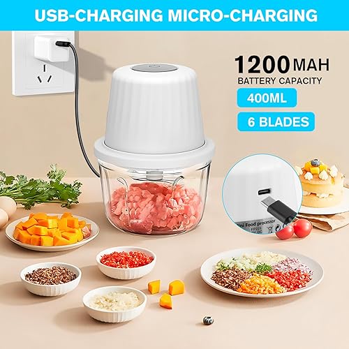 Carehabi Mini hachoir électrique, 400 ml, hachoir à légumes, recharge USB, hachoir portable pour viande, oignons, ail - Nail Gallerys