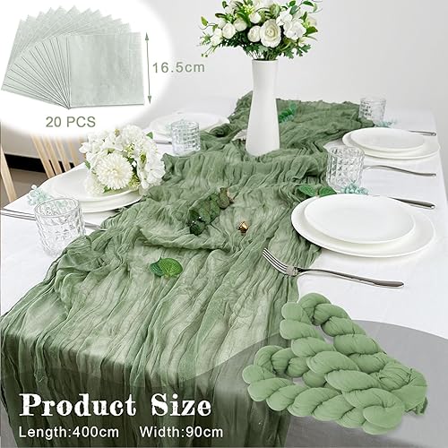2 Pièces Chemins de Table en Vert Sauge, Nappe Élégante Tissu Lavable de Tulle de Nappe avec 20 Serviettes pour Mariage Sacrements et Anniversaires - Nail Gallerys