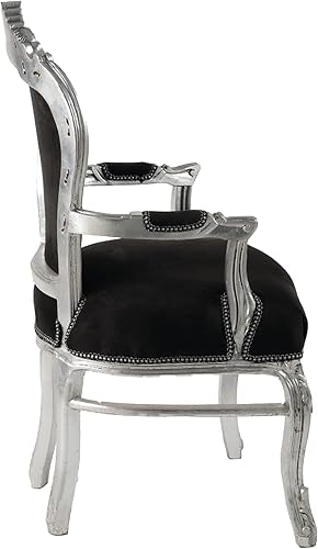 Fauteuil Baroque - Style Louis XIV° - Chaise en Acajou Argent et Velours Noir - Nail Gallerys