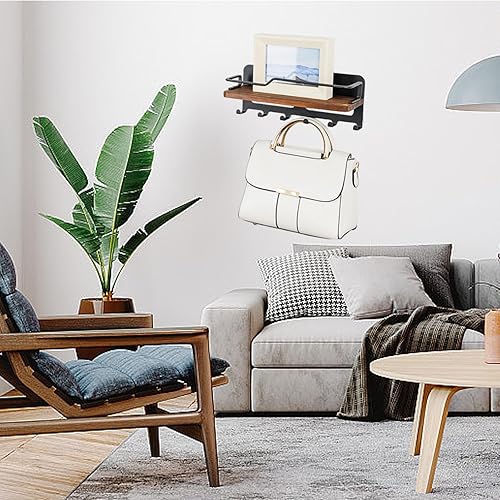 DragonX2 Clavier en Bois avec Étagère Clavier Noir Porte-Clés avec Étagère Porte-Clés avec 6 Crochets Clavier Mural pour Entrée, Couloir, Cuisine - Nail Gallerys