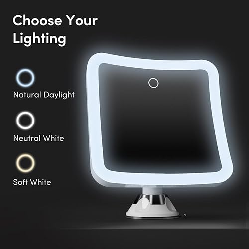 Fancii Miroir Grossissant 10x Lumineux, Rechargeable avec 3 Réglages D'éclairage LED - Ventouse Forte, Lumière Tactile à Intensité Variable, sans Fil (Mira 2) - Nail Gallerys