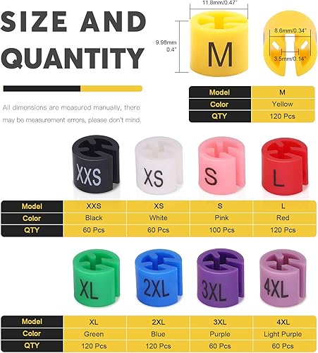 Mardatt Lot de 820 marqueurs de taille pour vêtements avec code couleur 9 tailles de XXS à 4XL avec boîte de rangement robuste - Nail Gallerys