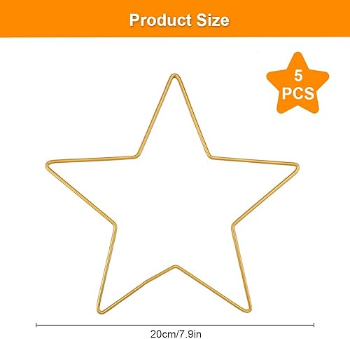 5 Pièces Couronne D'Étoile Cadre en Macramé, 20cm Pentagramme Anneau en Fil Métallique, Anneaux en Métal pour Travaux Manuels, Anneaux en Métal Attrape-Rêves, pour Loisirs Créatifs, Noël, Nouvel An - Nail Gallerys
