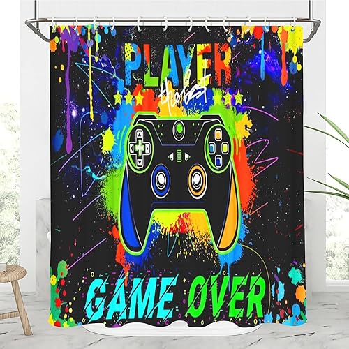 SMchwbc Lot de 4 rideaux de douche pour jeux vidéo 180 x 200 cm - En polyester - Tapis de salle de bain - 180 x 180 cm (l x H) - 3 - Nail Gallerys