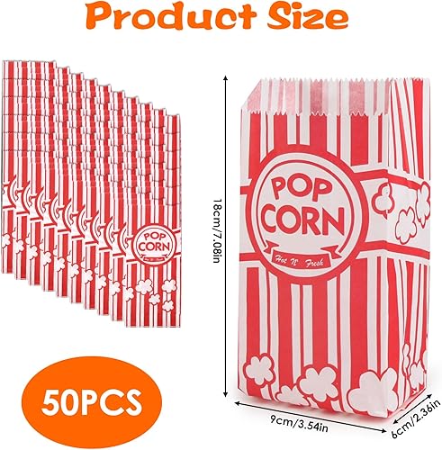 50 Pièces Sac Pop Corn 18x9cm, Sacs à Pop-corn Rouge Blanche Rayé, Frites Candy Popcorn Sachet, Pop Corn Boite, Popcorn Boîtes pour Les Fêtes, Anniversaires, Soirées Cinéma et Soirées Pyjama - Nail Gallerys