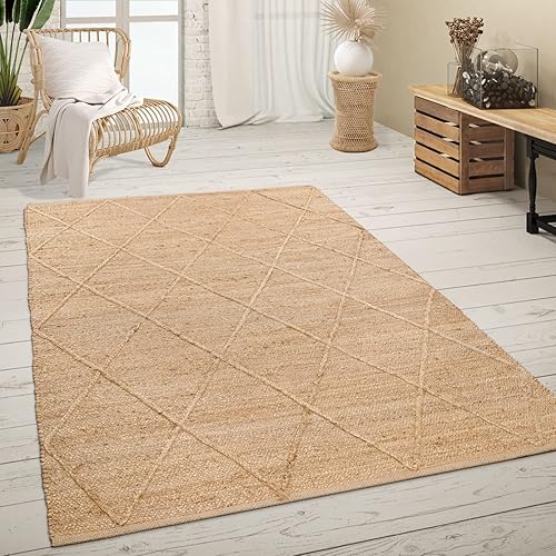 Paco Home Tapis De Salon Jute Fibres Naturelles Artisanal Motif 3D Scandinave Moderne, Dimension:200x290 cm, Couleur:Anthracite - Nail Gallerys