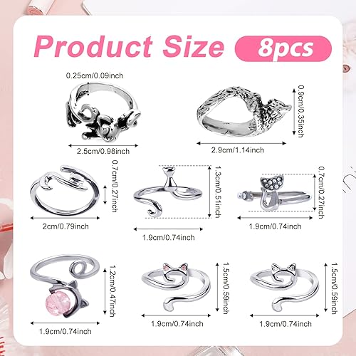 8pcs Anneaux à Tricoter Réglable pour Doigt, Style Chat Roman Boucle de Tricot Anneau de Guidage pour Crochet Supports de Doigts Dé à Tricoter Cadeau pour les Amateurs de Crochet (8 Styles) - Nail Gallerys