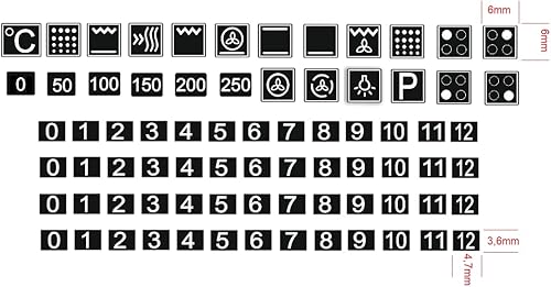Lot d'autocollants pour le marquage de cuisinière (RP44) (6 mm, symboles noirs sur fond blanc) - Nail Gallerys