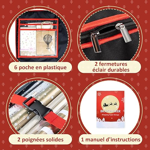 BRANTMAKER Sac de Rangement pour Papier Cadeau, Organisateur de Sac pour Rouleaux Papier Cadeau de Noël Avec Trousse à Outils(Sans Tiges De Fibres) - Nail Gallerys
