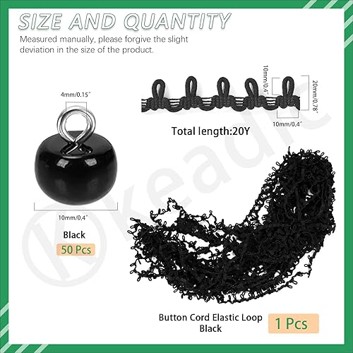 Keadic Bordure tressée blanche avec 50 boucles élastiques pour boutons - 18,1 m de long - Boutons en dentelle et demi-perles - Pour couture, vêtements, robes, pulls et travaux manuels (blanc) - Nail Gallerys