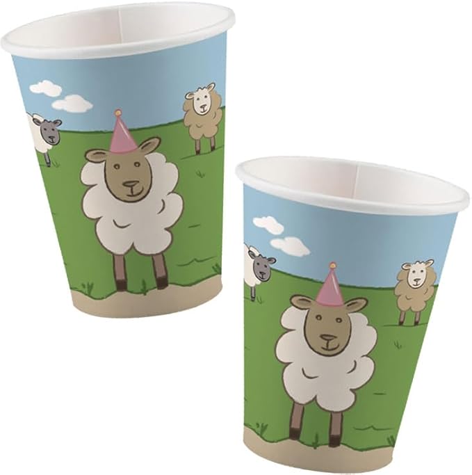 amscan Lot de 8 gobelets « Ferme + Mouton » pour anniversaire d'enfant et fête à thème | Animaux de la ferme pour enfants - Gobelets en carton - Nail Gallerys