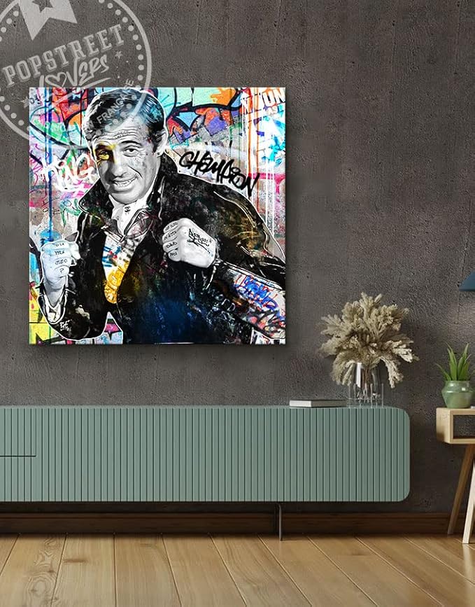 Pop Street Lovers Tableau décoratif Jean Paul Belmondo Fat - Toile imprimée sur châssis - Décoration Murale Salon Chambre (80cm x 80cm) - Nail Gallerys