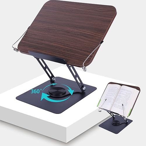 LJEC Support de Livre pour Lecture, Hauteur Réglable porte Livre Ergonomique avec base pivotante à 360°, Book Stand Pliable avec Clips élastiques pour Pages pour Livres, Tablette, Recette Manuel - Nail Gallerys