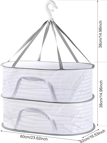 Filet de séchage Plante, de séchage d'herbes, Filet de Séchage d'Herbes, Filet de séchage Suspendu avec Fermetures à glissière, Étagères suspendues à 2 couches, pour Herbe Poisson Légume Plante - Nail Gallerys