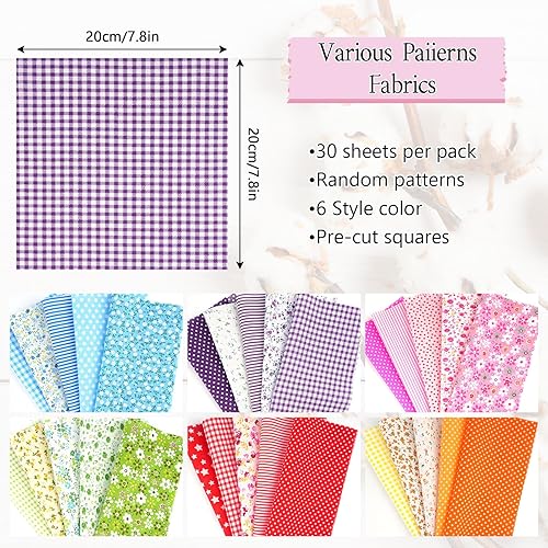 Lot de 30 tissus à coudre, carrés en coton, pour patchwork, 20 x 20 cm, restes de tissu pour bricolage, paquets de tissus colorés, tissus pour couture faite à la main - Nail Gallerys