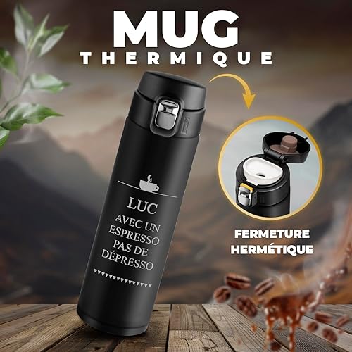 Maverton Bouteille isotherme personnalisable 50cl - Mug de voyage à café/thé - Thermos hermétique avec gravure pour hommes - pour anniversaire - pour lui/copain/papa - copain - Nail Gallerys