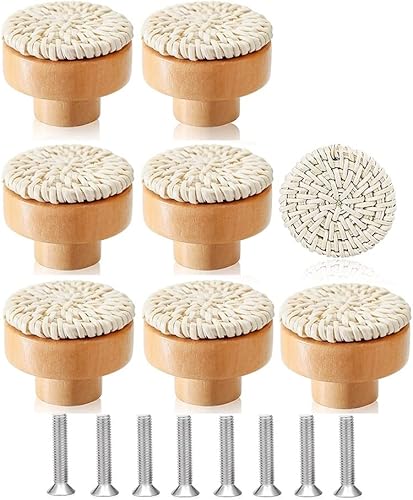 Tsadeer 8 PCS Boho Rotin Commode Poignées Tiroir en Bois Poignées Poignées En Osier Fait une Main Tirer Poignée pour Compléments Maison - Nail Gallerys