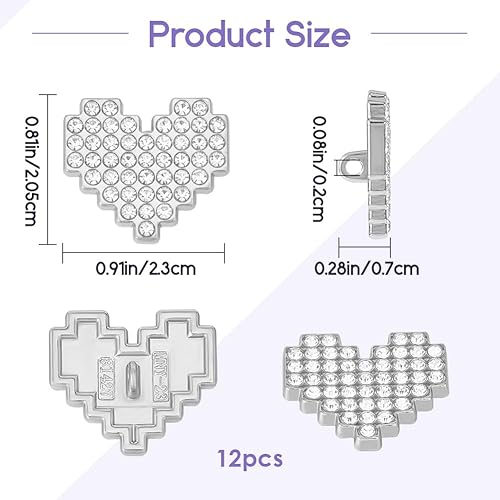 GORGECRAFT 12 Boutons en Strass Argentés en Alliage en Forme de Cœur Embellissements en Cristal à Coudre sur Les Vêtements Boutons à Tige pour Jupes Fabrication de Bijoux Robe de Mariée Décoration - Nail Gallerys