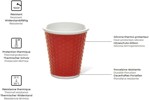 LES ARTISTES Paris A-0949 Tasse 180 ml, Gobelet à café, thé, boissons chaudes, Porcelaine avec Revêtement silicone thermo-isolant, Compatible Lave-vaisselle, Micro-ondes, Nid d'abeilles Black - Nail Gallerys