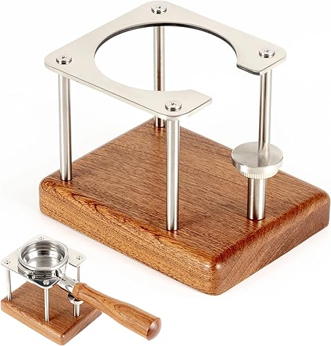 NEOUZA Station de tassage pour café, porte-filtre, s'adapte à la plupart des machines à expresso, hauteur réglable, acajou sapelli, acier inoxydable (51 mm) - Nail Gallerys